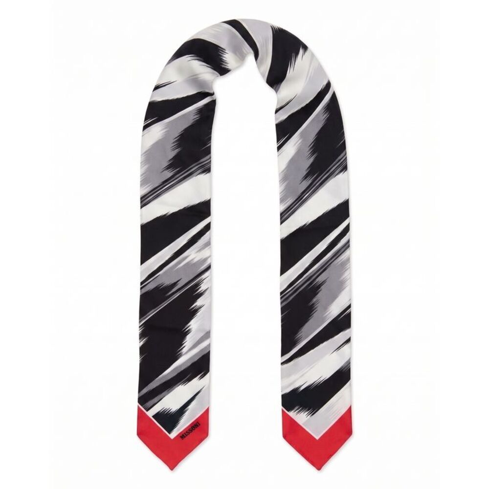 Missoni Black Red Brushstroke Print Silk Ribbon Scarf